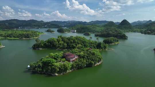 贵州贵阳市百花湖风景区航拍自然风光