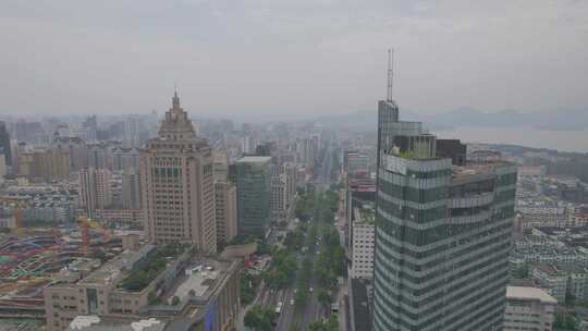 杭州延安路城市高楼大厦航拍视频素材模板下载
