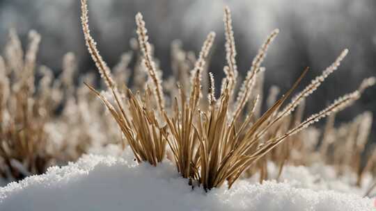 雪中植物雪景自然