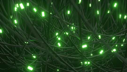 带有发光绿色节点的纠结电线网络暗示了复杂