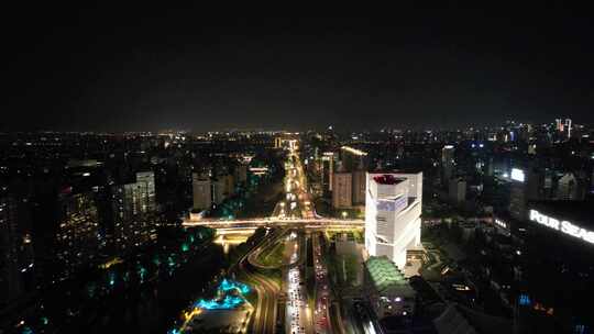 浙江杭州城市夜景交通航拍