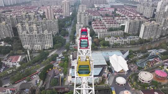 上海锦江乐园摩天轮航拍视频素材模板下载