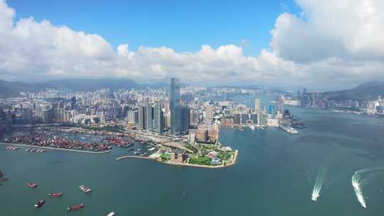 香港航拍西九龙文化区晴天大景