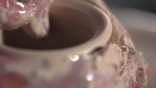 手艺陶瓷制作拉坯特写升格唯美画面视频素材模板下载
