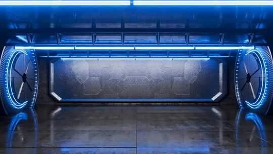 相机在蓝色灯光下穿过无尽的隧道。当相机移视频素材模板下载