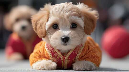 可爱小狗身穿华丽服饰迎接新的一天