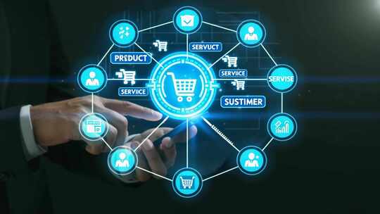 商务人士操作虚拟购物界面