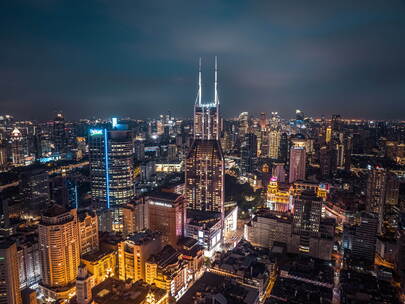 上海航拍浦西夜景