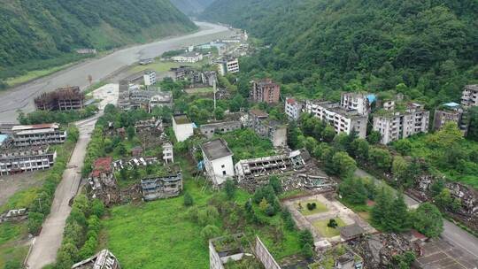 四川汶川512地震北川县城遗址航拍