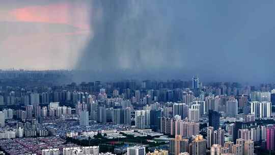 航拍西安城市局部阵雨