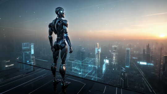 未来机器人城市眺望AI景观