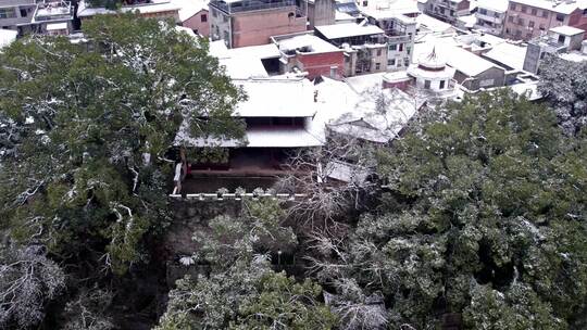 长汀古城雪景航拍