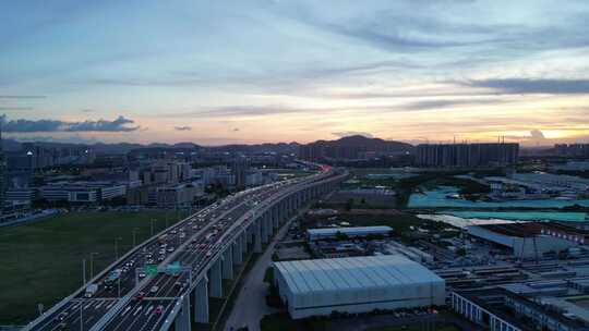 广东深中通道，中山大桥日落夜景