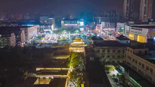 河北邯郸城南夜市夜景航拍延时