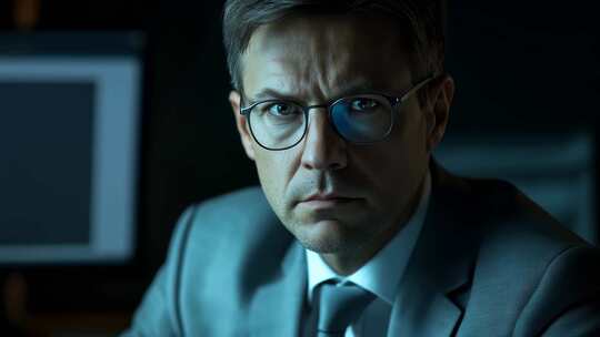 西装革履精英人士专注工作思考