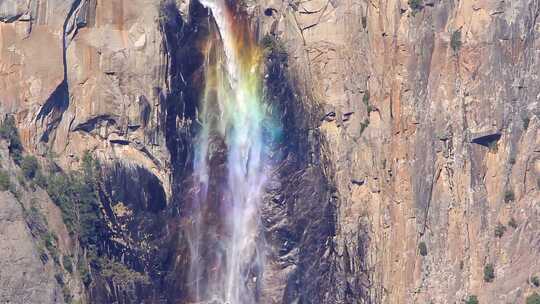 大自然山崖瀑布流水溪水彩虹
