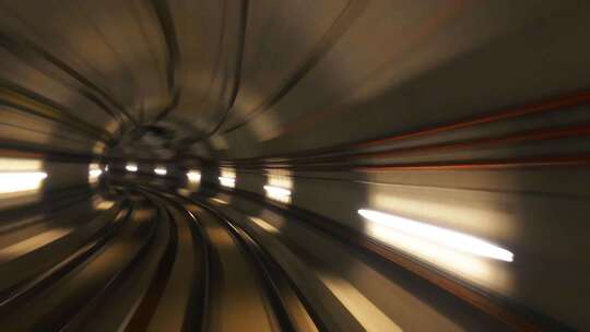 地铁在地下隧道里前行延时视频素材模板下载