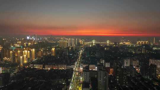 航拍海口市日壮观夜景大范围延时