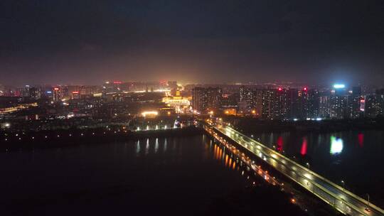 城市航拍洛阳阴雨天后城市云海夜景建筑