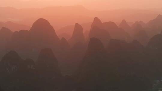 广西桂林山峦夕阳风光航拍