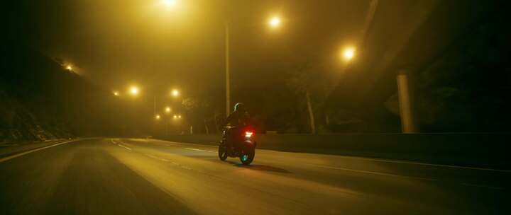 摩托车，骑行，自行车手，夜间