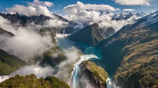 高山湖泊云雾自然风光