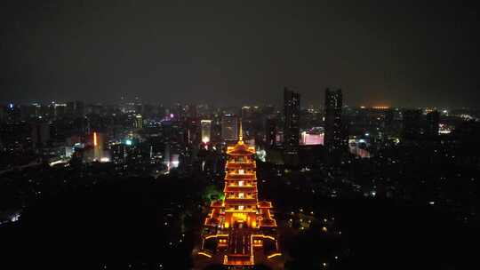 广东佛山魁星阁夜景灯光航拍