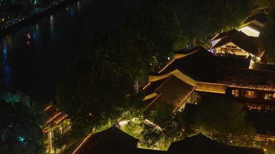 杭州拱墅区大兜路历史街区香积寺夜景航拍视频素材模板下载