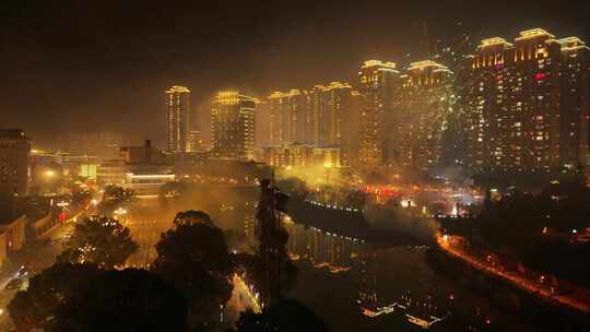 烟花航拍视频素材背景除夕夜过新年氛围春节