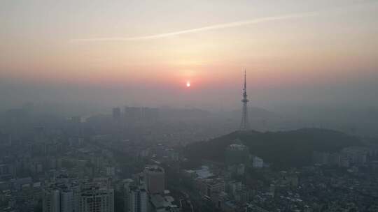 航拍广东阳江城市大景阳江日出