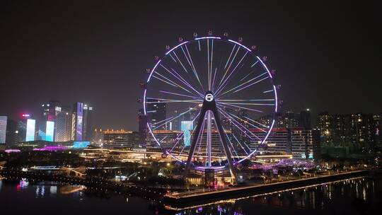 深圳欢乐港湾摩天轮夜景视频素材模板下载