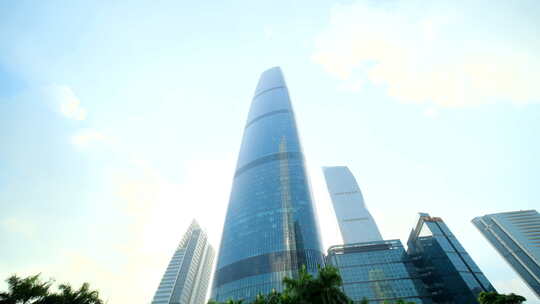 仰拍仰视广州珠江新城高楼大厦建筑群
