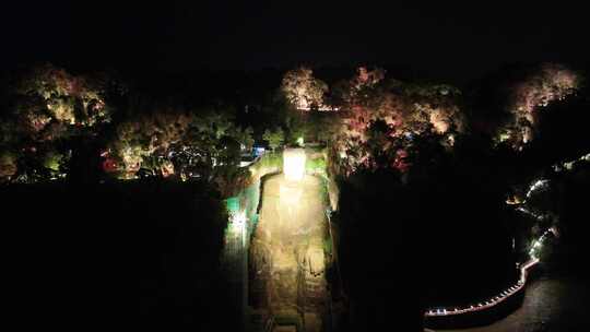 四川乐山大佛夜景灯光航拍