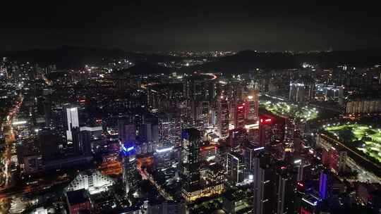 深圳南山区CBD高楼大厦夜景航拍