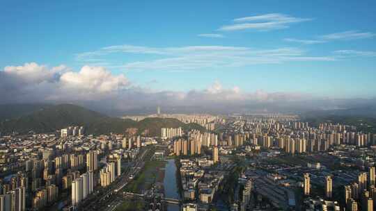 浙江温州城市清晨航拍