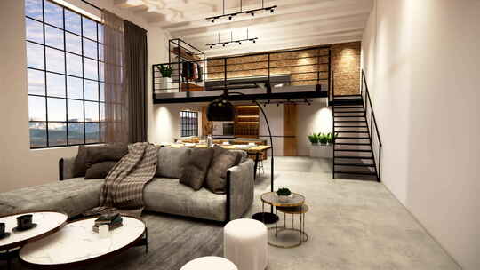 家居装饰现代阁楼室内设计。