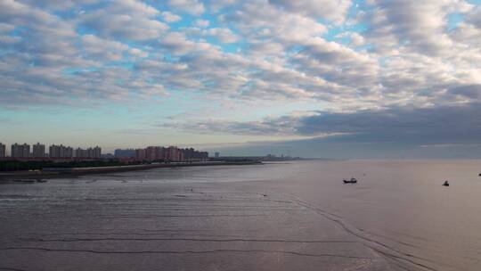 嘉兴海盐县观海园大海滩涂航拍视频素材模板下载