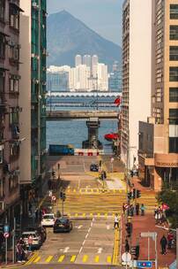 香港健康东街城市街景车流延时