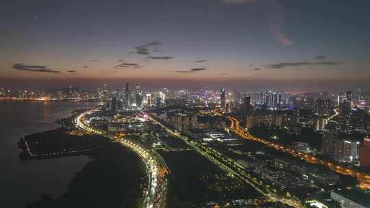 航拍深圳滨河大道和福田南山夜景大范围延时