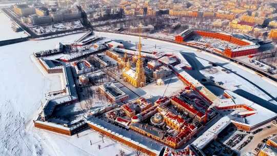 俄罗斯圣彼得堡城市核心标志建筑鸟瞰全景