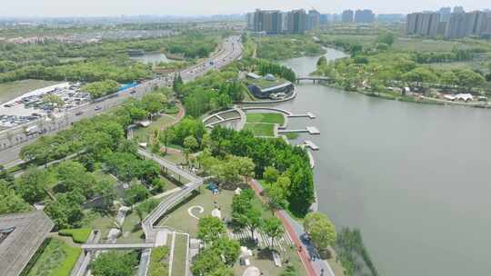 疁城之瞳航拍上海嘉定新城远香湖公园视频素材模板下载