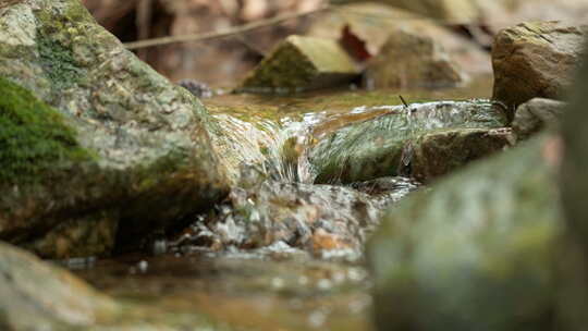 清澈甘甜湍急矿泉水潺潺流水