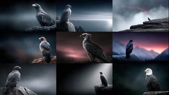 岩石雄鹰傲立苍穹之巅高清在线视频素材下载