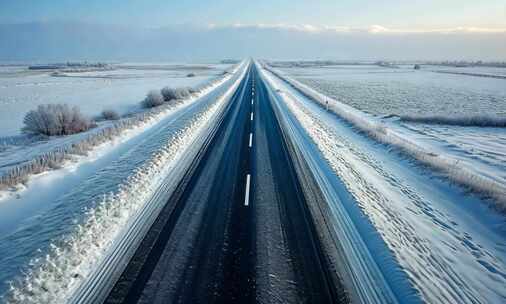 【4K高清】雪域公路道路雪景冬天唯美景色