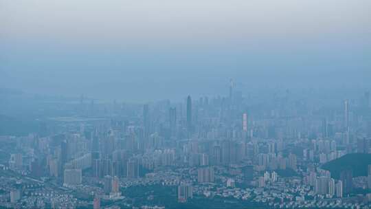 雾霾之城日出航拍延时