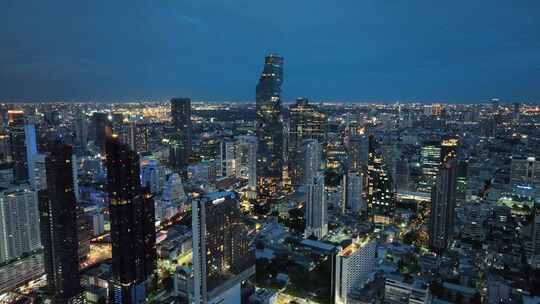 航拍泰国曼谷像素大厦城市高楼建筑夜景风光