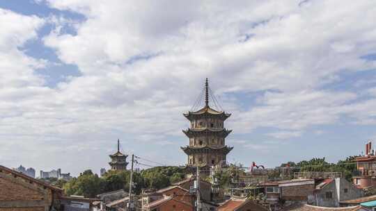 福建泉州开元寺双塔西街春节国庆人流量延时