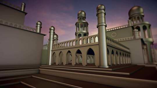 美丽的清真寺入口与戏剧性的景色