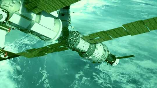 飞过地球上空的国际空间站视频素材模板下载