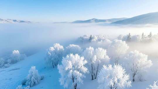 航拍唯美冰雪雾凇景观4K